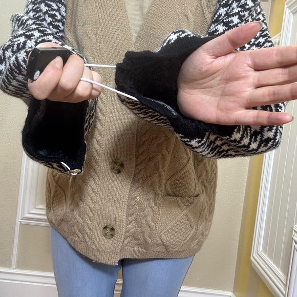 Tan and Black Houndstooth Women's Cardigan - Picture 2 of 10